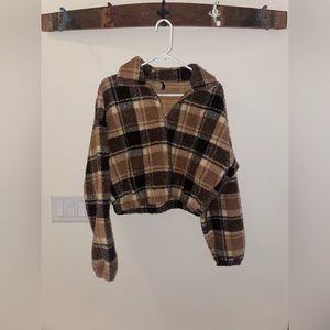 ZAFUL Plaid Cropped Teddy Jacket - Size L